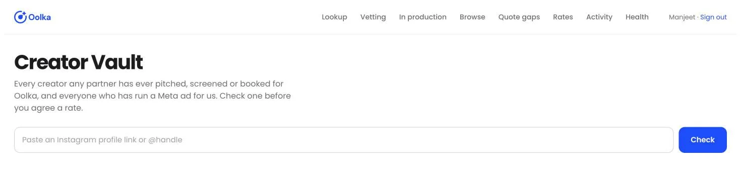 The Creator Vault's lookup page: check any creator before you agree a rate